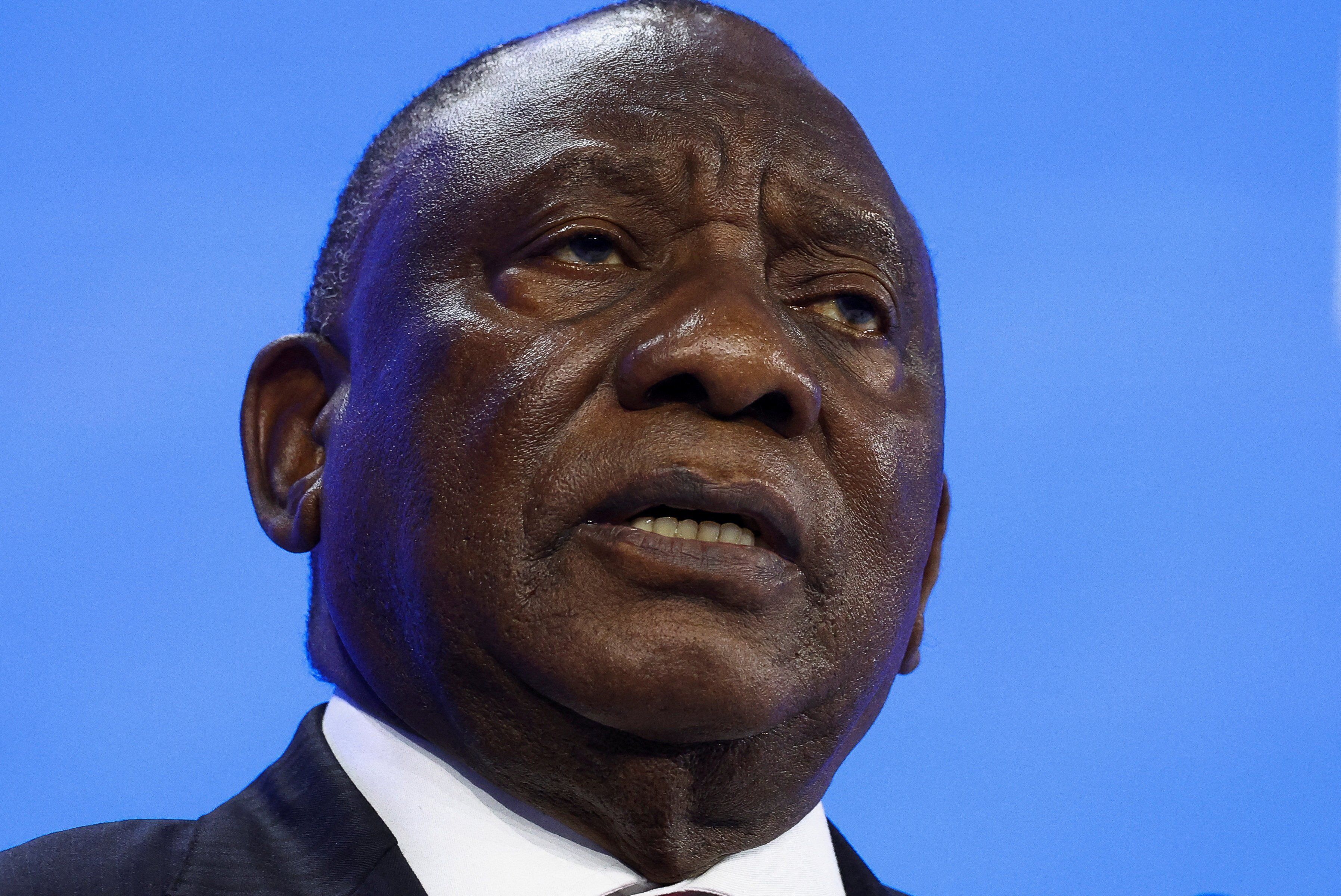 South African President Cyril Ramaphosa looks on during the 55th annual World Economic Forum (WEF) meeting in Davos, Switzerland, January 21, 2025. 