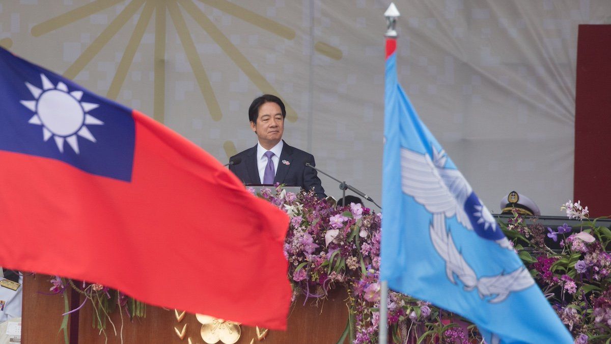 ​Taiwan President Lai Ching-te delivers a speech at the Presidential Palace during the Taiwan National Day (Double Ten) celebration at the Presidential Palace in Taipei on October 10, 2024. 