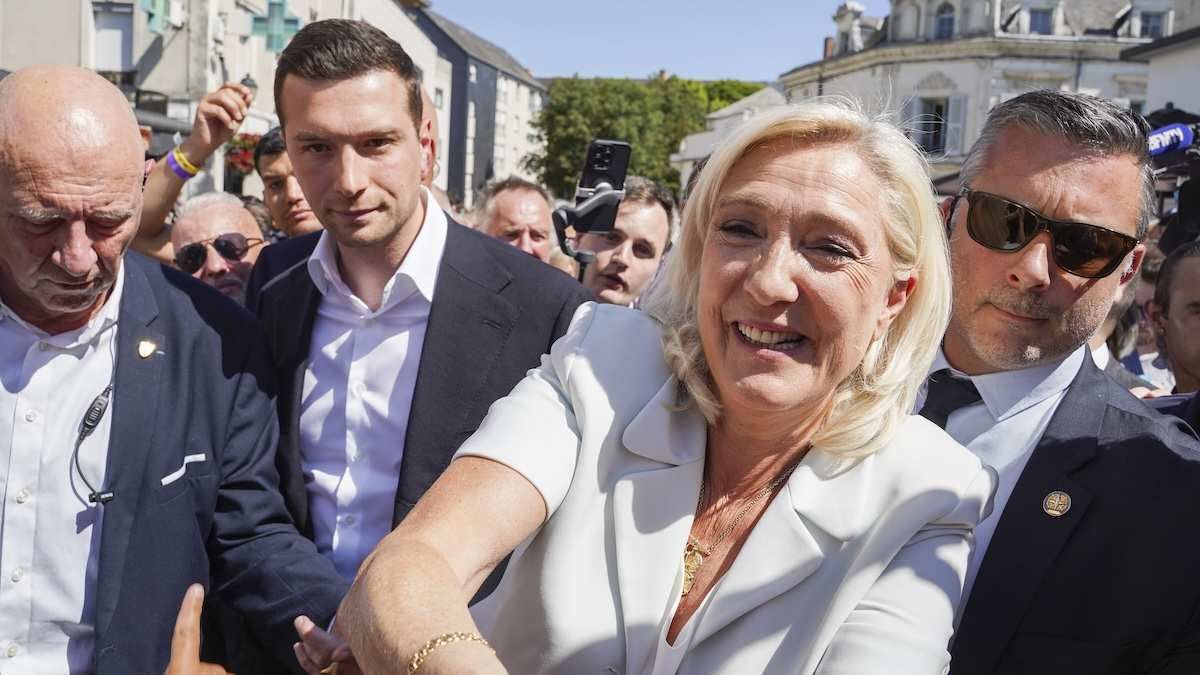 The day after announcing her candidacy for the 2027 presidential election, Marine Le Pen visits La Fleche, in the Sarthe department, on July 8, 2026.