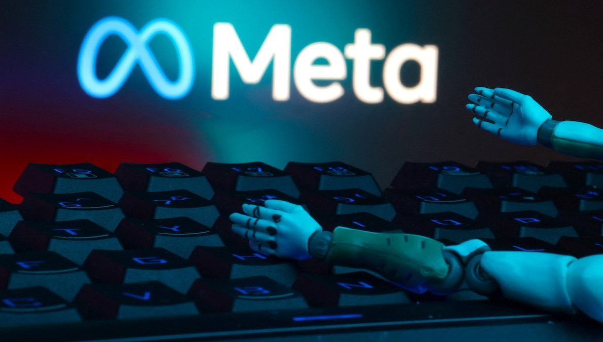 The Meta logo, a keyboard, and robot hands are seen in this illustration taken on Jan. 27, 2025. ​