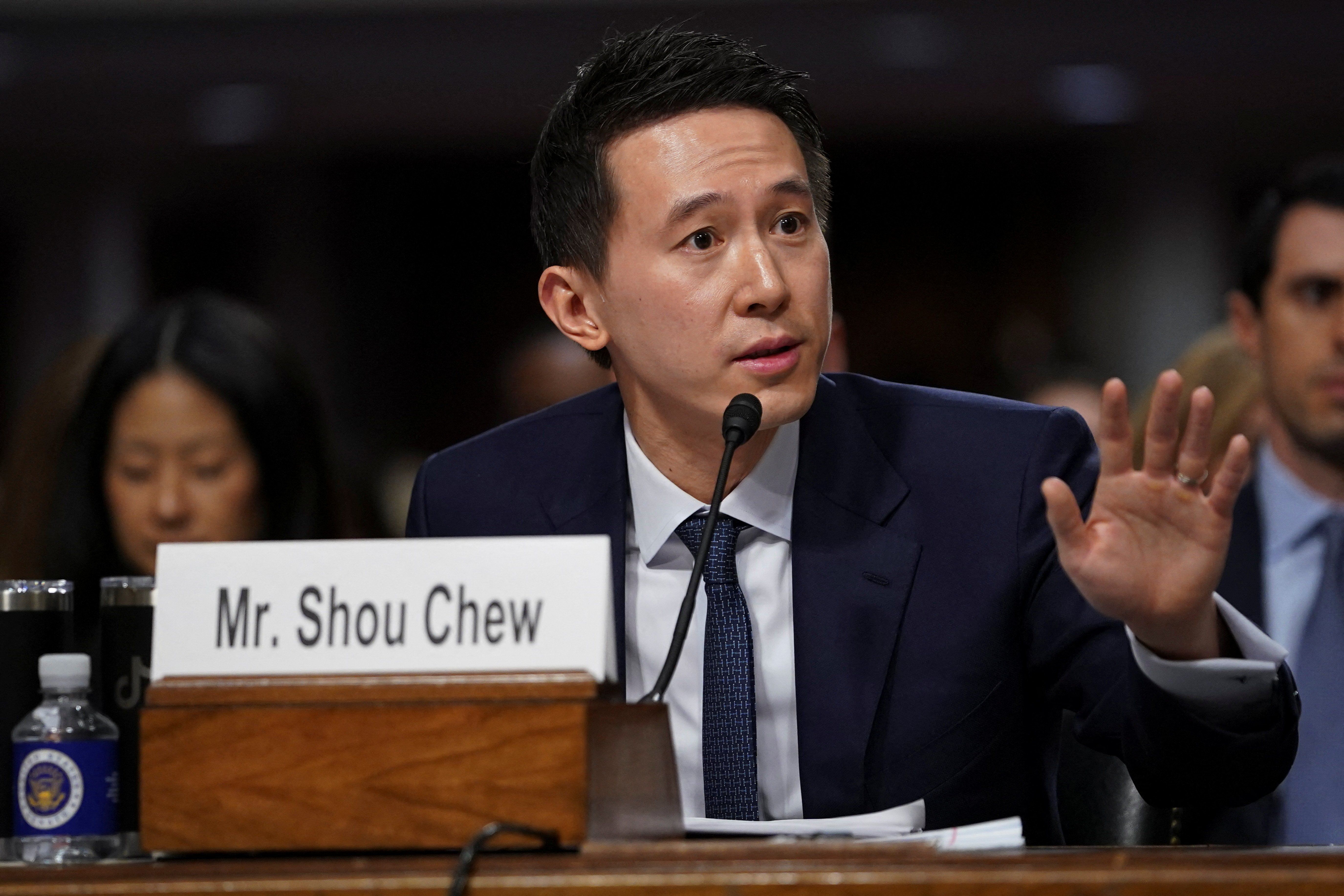 ​TikTok's CEO Shou Zi Chew testifies during the Senate Judiciary Committee hearing on online child sexual exploitation, at the U.S. Capitol, in Washington, U.S., January 31, 2024. 