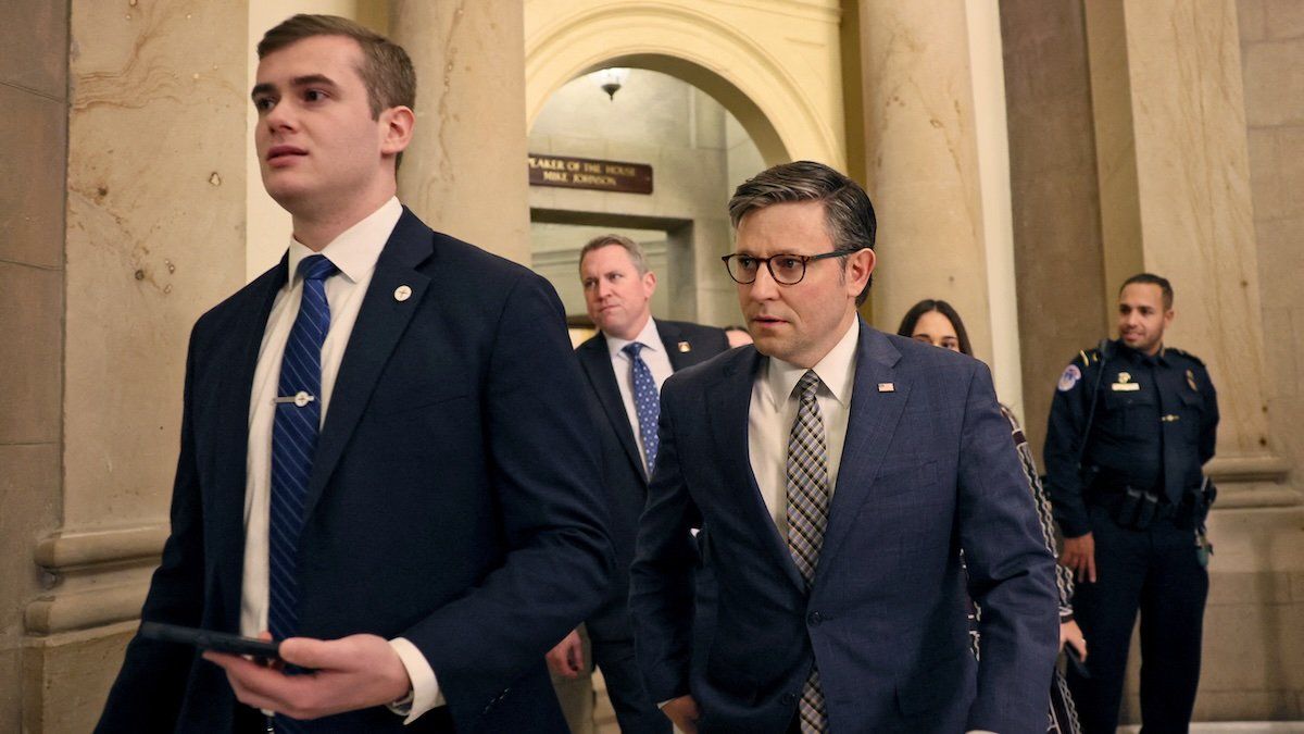 U.S. House Speaker Mike Johnson (R-LA) leaves his office as the deadline to avoid partial government shutdown looms in the U.S. Capitol building in Washington, U.S., January 18, 2024. 