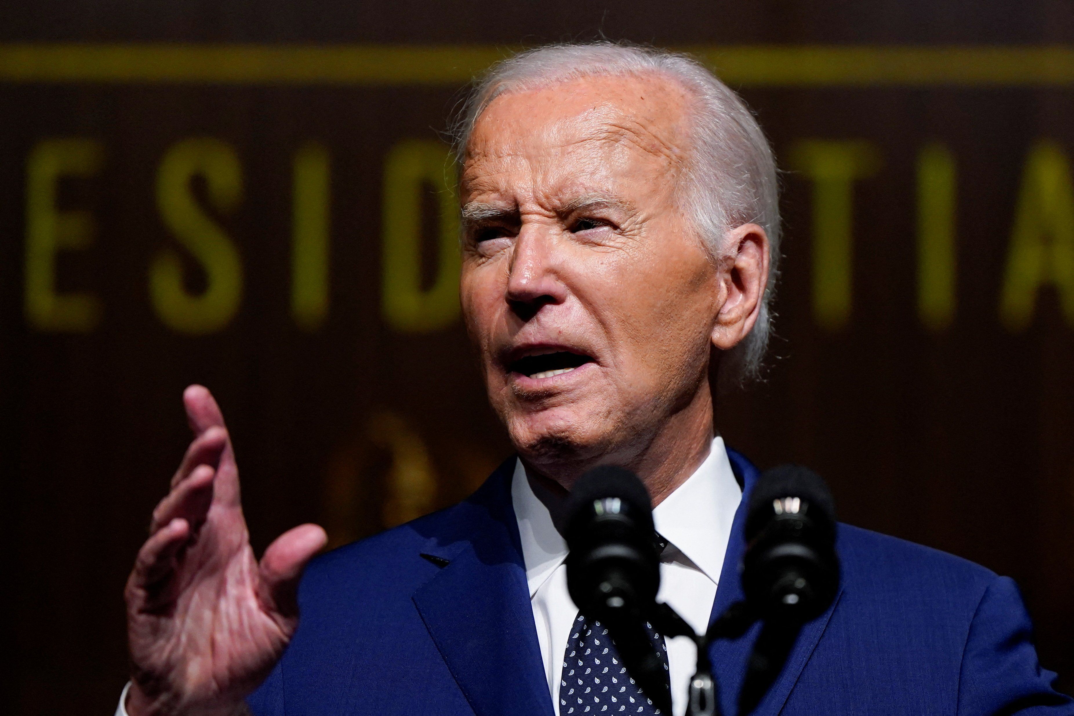 U.S. President Joe Biden delivers remarks to commemorate the 60th anniversary of the signing of the Civil Rights Act at the LBJ Presidential Library in Austin, Texas, U.S., July 29, 2024. 