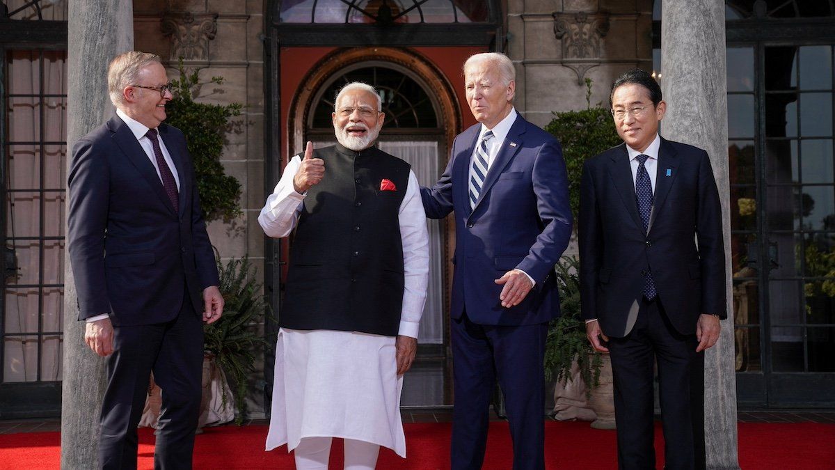 ​U.S. President Joe Biden, Japan's Prime Minister Fumio Kishida, Australia's Prime Minister Anthony Albanese and India's Prime Minister Narendra Modi take part in a Quad leaders summit family photo in Claymont, Delaware, U.S., September 21, 2024. 