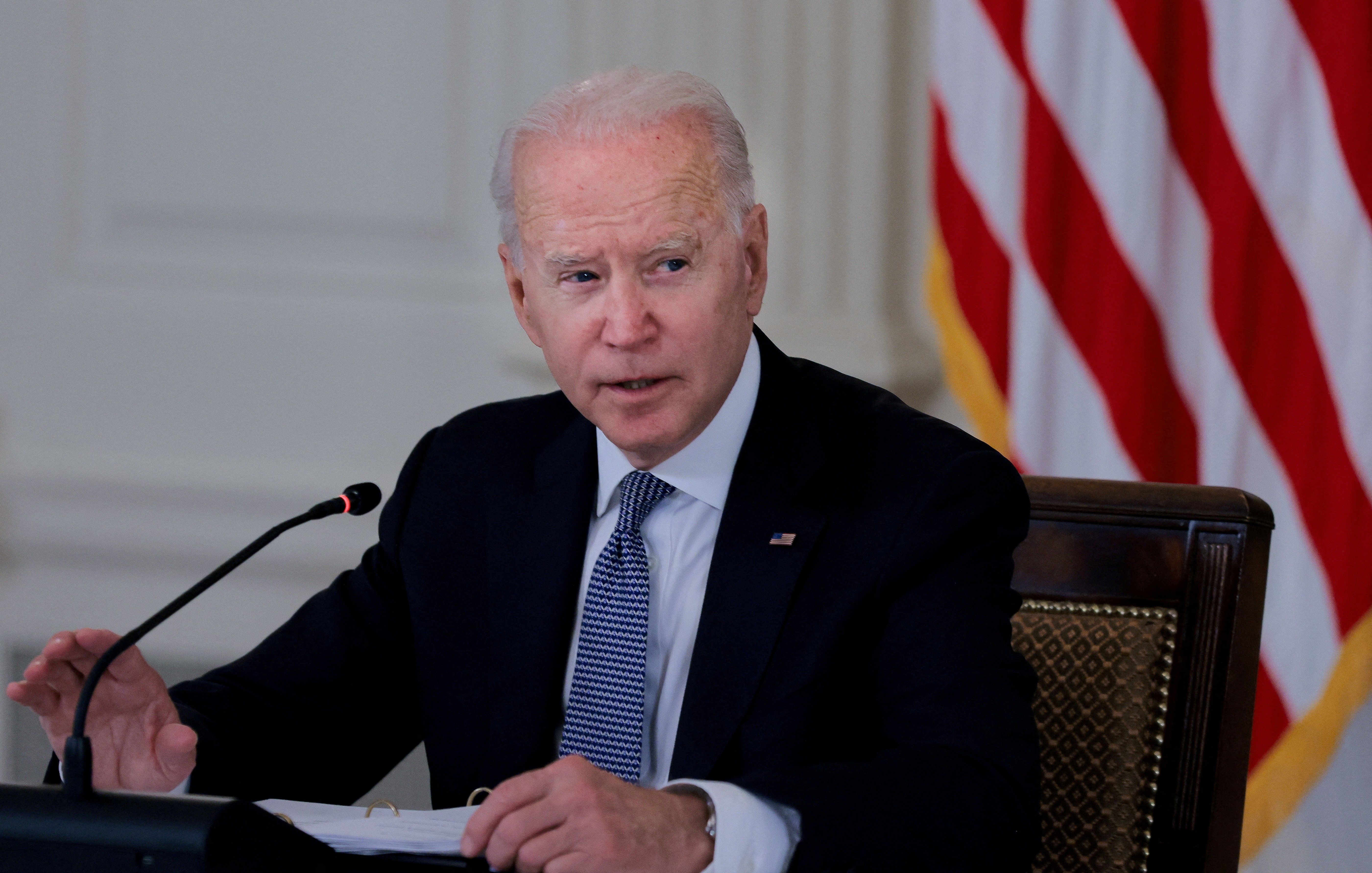 U.S. President Joe Biden meets with Cuban American leaders in the State Dining Room at the White House in Washington, U.S., July 30, 2021. 