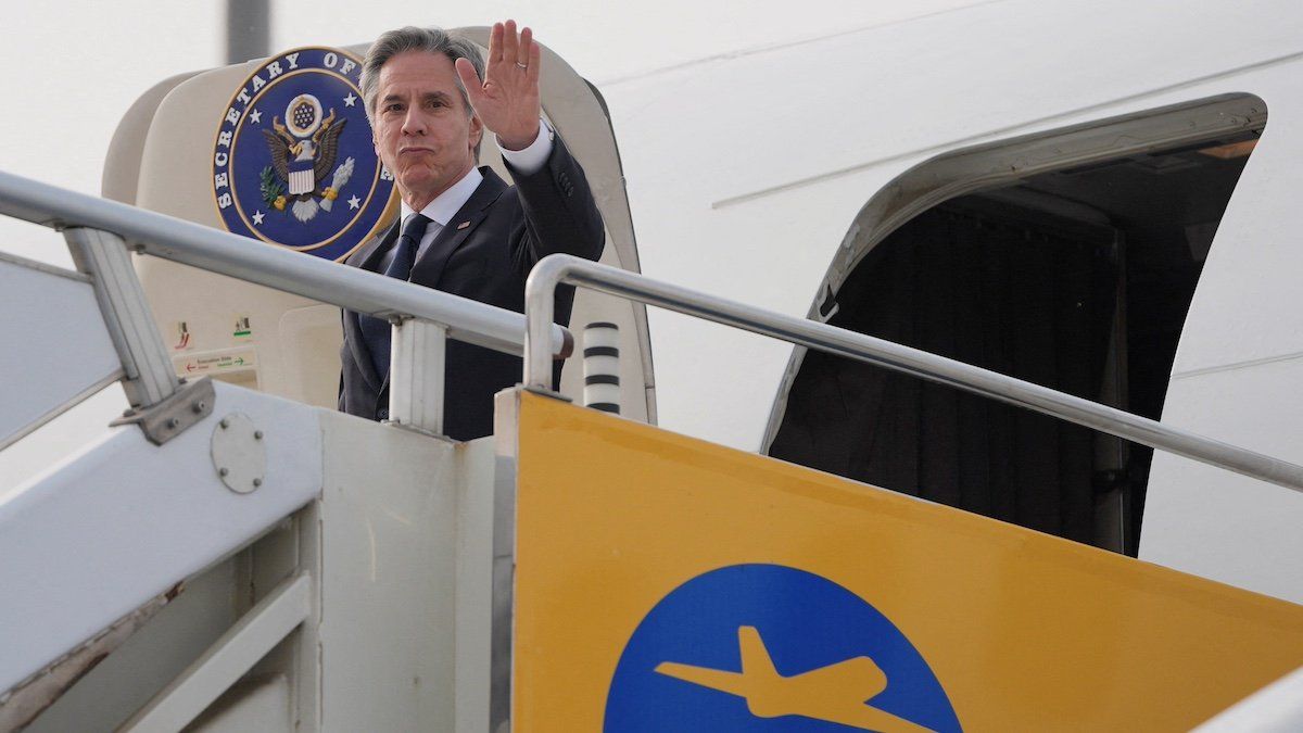 ​U.S. Secretary of State Antony Blinken arrives at the Beijing Capital International Airport, in Beijing, China, April 25, 2024. 