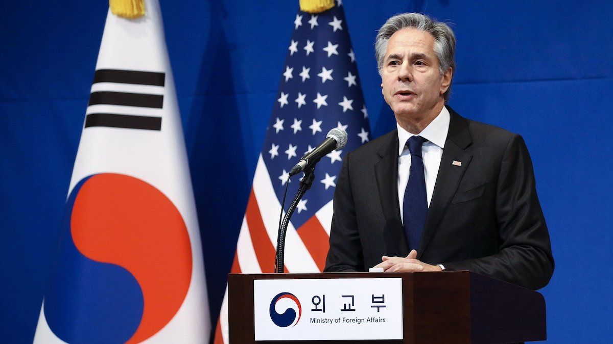 U.S. Secretary of State Antony Blinken holds a joint press conference with South Korean Foreign Minister Cho Tae Yul following their talks in Seoul on Jan. 6, 2025.