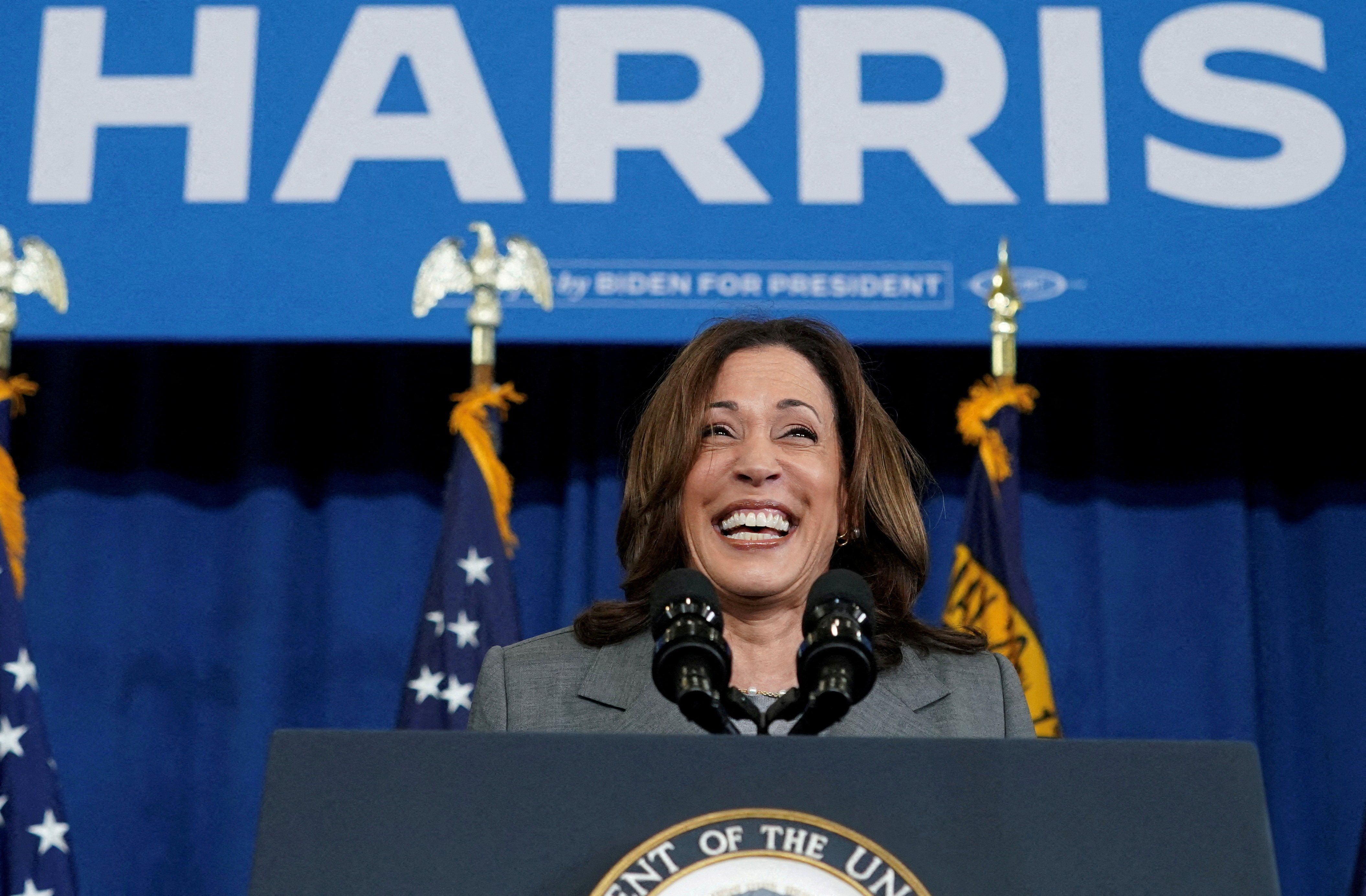 ​U.S. Vice President Kamala Harris speaks at a campaign event in Greensboro, North Carolina, U.S., July 11, 2024.