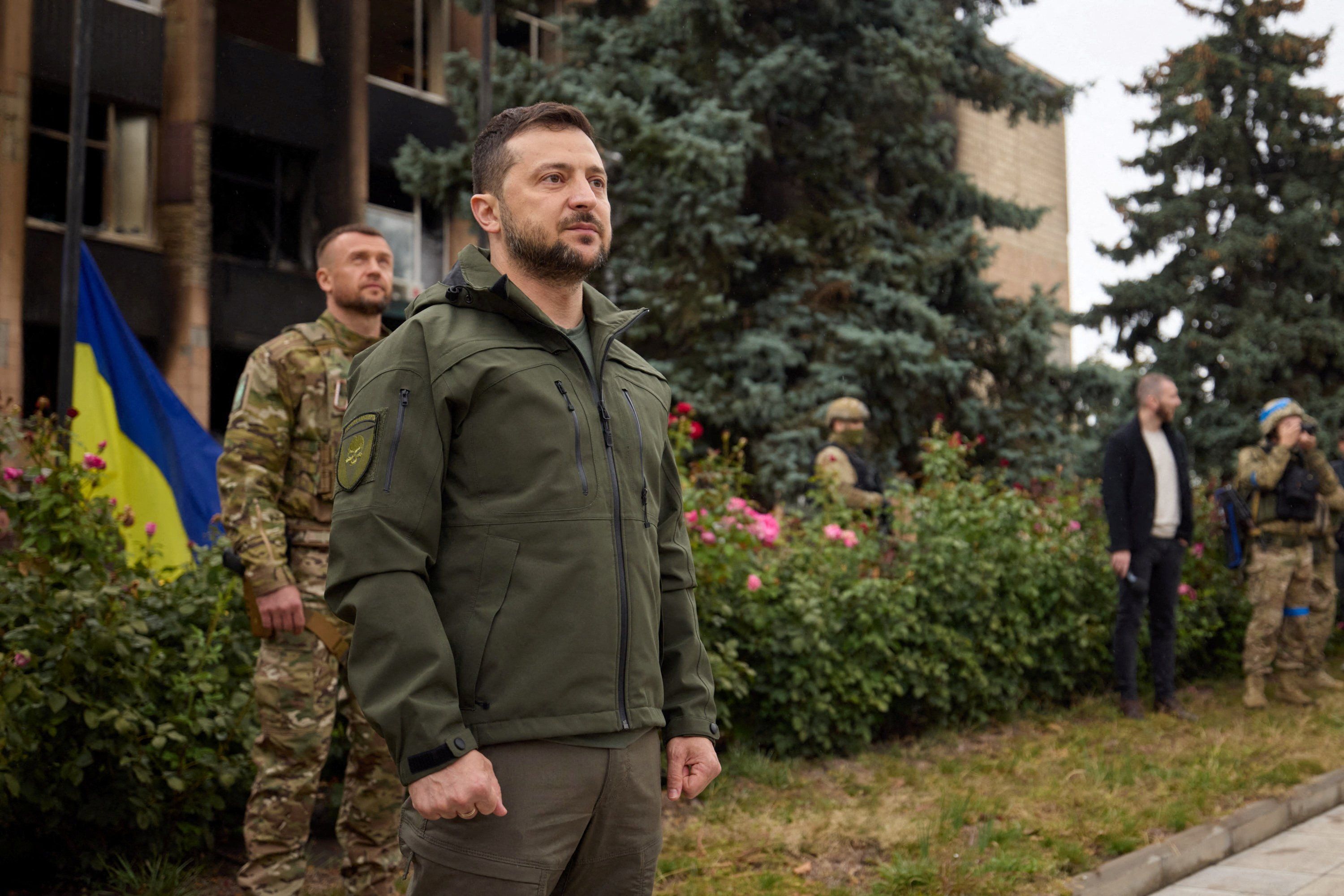 Ukraine's president Zelensky at a flag raising ceremony