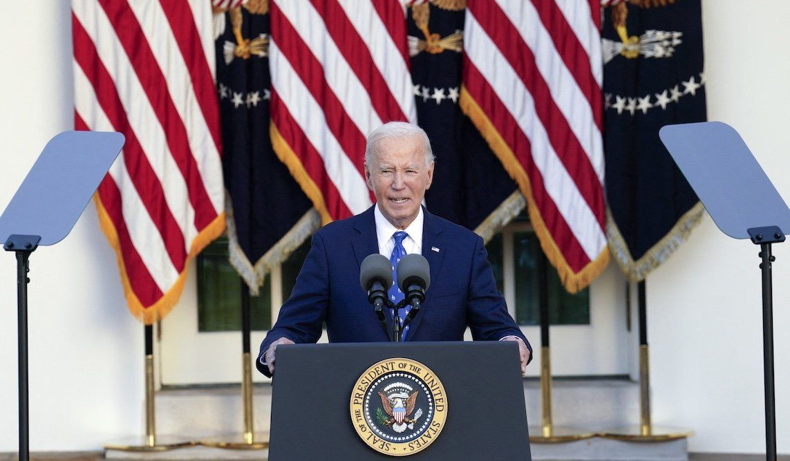 ​US President Joe Biden delivers remarks in the Rose Garden of the White House in Washington after Israel and Lebanon accepted a ceasefire deal on Nov. 26, 2024.