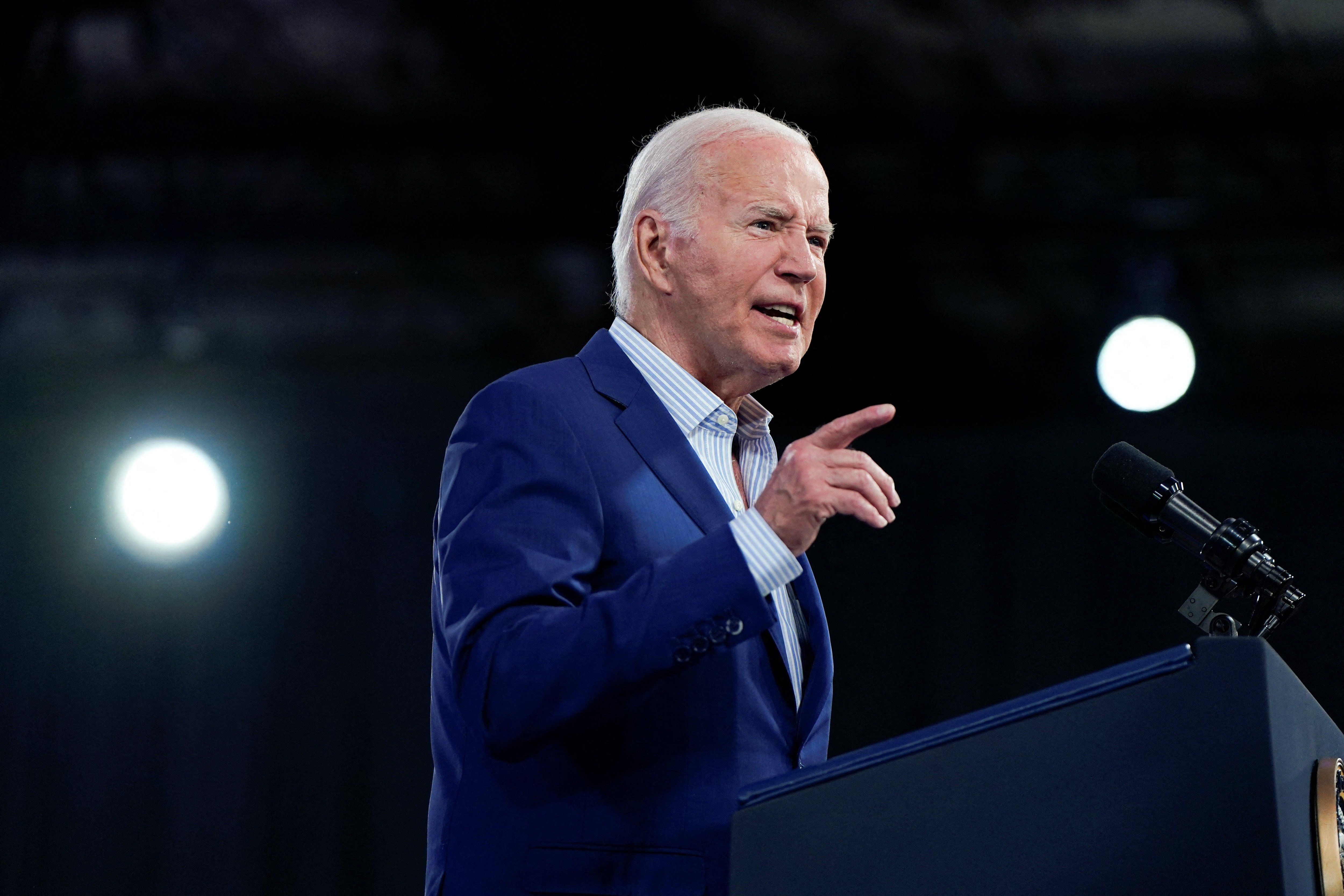 US President Joe Biden speaks during a campaign rally in Raleigh, North Carolina, United States, June 28, 2024.