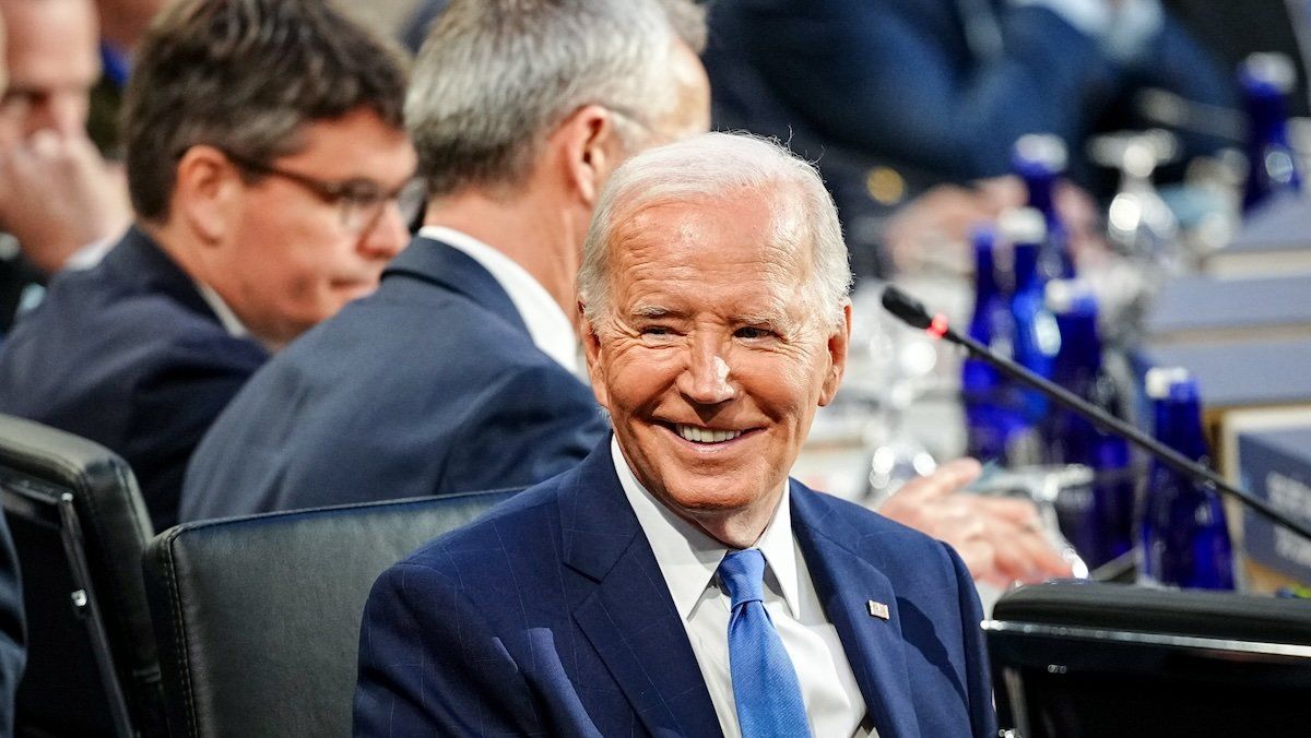 US President Joe Biden takes part in the working session at the NATO summit. 