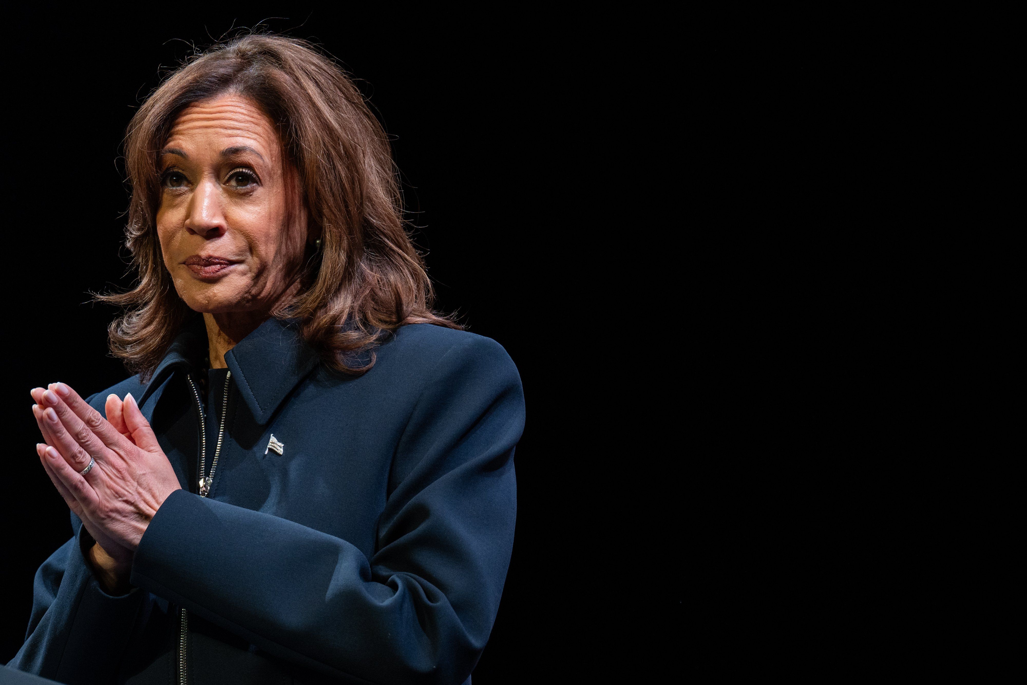 US Vice President Kamala Harris delivers remarks at an event for young leaders at Prince George’s County Community College in Largo, Maryland on Tuesday, December 17, 2024. 