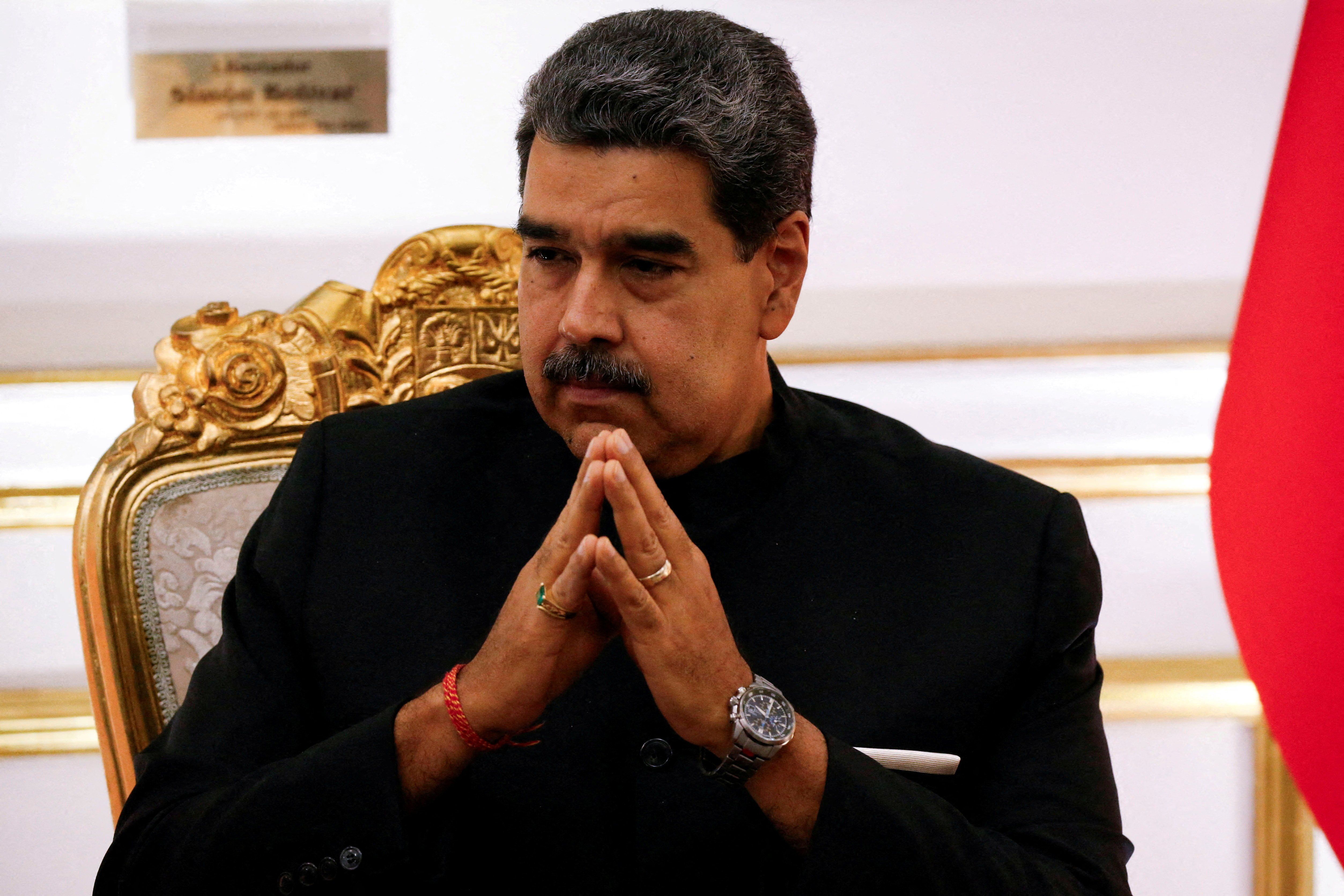 ​Venezuela's President Nicolas Maduro meets with Russia's Foreign Minister Sergei Lavrov (not pictured) at Miraflores Palace, in Caracas, Venezuela February 20, 2024.