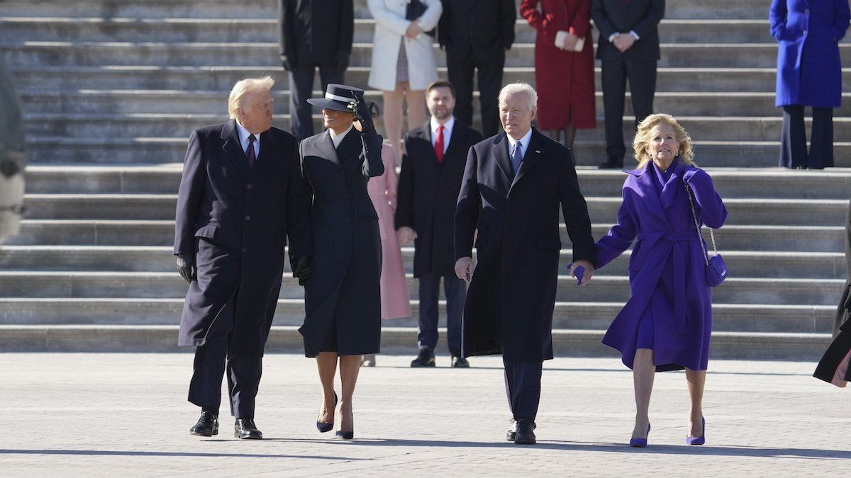 Washington, DC, USA; President Donald Trump, First Lady Melania Trump, outgoing United States President Joe Biden and first lady Dr. Jill Biden participate in the departure ceremony for the Bidens on the East Front of the United States Capitol in Washington, DC after the swearing-in of Donald Trump as President on January 20, 2025. 