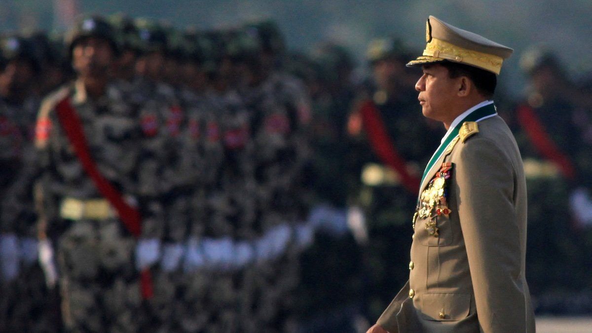 Myanmar's army chief General Min Aung Hlaing inspects troops during a parade to mark the 67th anniversary of Armed Forces Day in Myanmar's capital Naypyitaw March 27, 2012. 