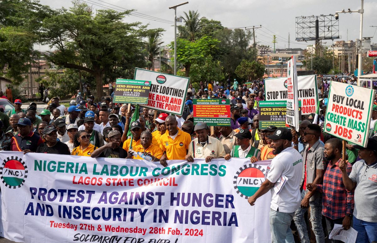 Nigeria Labor Congress (NLC) protest against the high cost of living and massive suffering following a hike in petrol and devaluation of the Naira in Lagos, Nigeria 