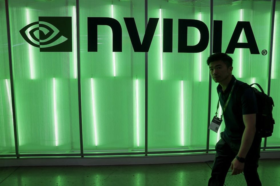 ​Nvidia logo in Taipei, Taiwan.