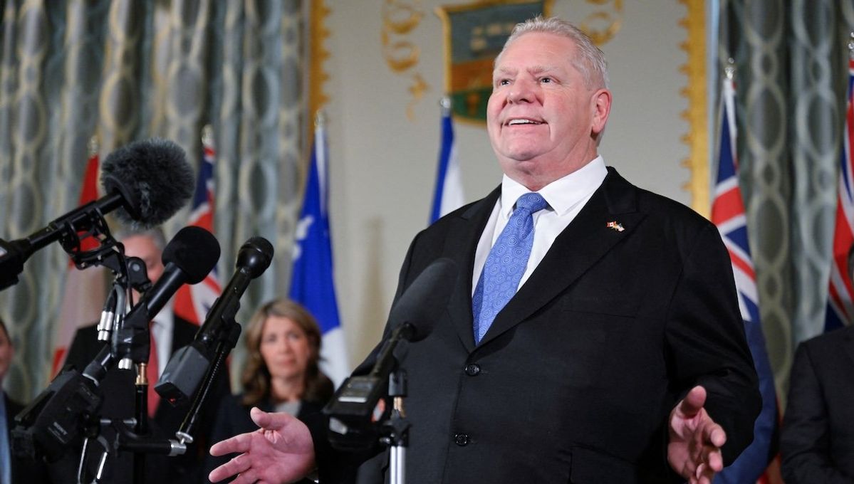 ​Ontario Premier Doug Ford, chair of the Council of the Federation, speaks during a press conference with the premiers of Canada in Washington, D.C., on Feb. 12, 2025. 