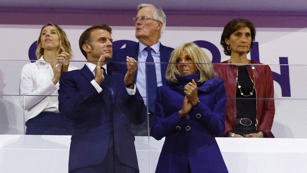 ​Paris 2024 Paralympics - Closing Ceremony - Paris, France - September 8, 2024 France's Prime minister Michel Barnier, French President Emmanuel Macron and wife Brigitte Macron are seen ahead of the closing ceremony 