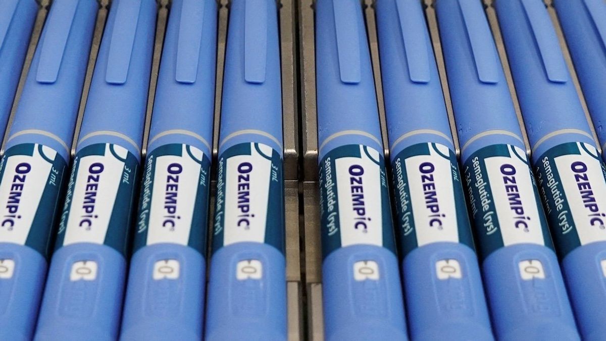 ​Pens for the diabetes drug Ozempic sit on a production line to be packaged at the Danish drugmaker Novo Nordisk's site in Hillerod, Denmark. 