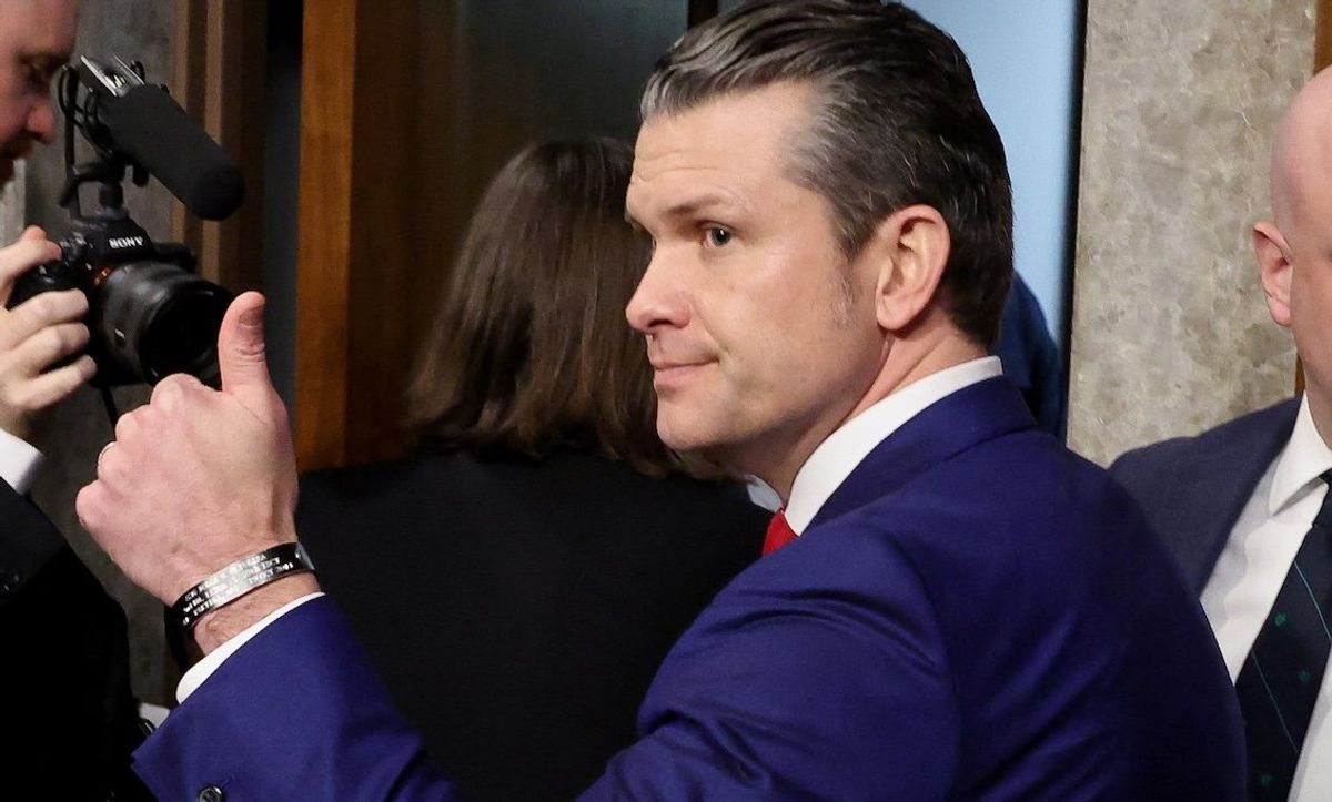 ​Pete Hegseth, Donald Trump's nominee to be secretary of defense, gestures as he leaves a Senate Committee on Armed Services confirmation hearing on Capitol Hill in Washington, on Jan. 14, 2025. 