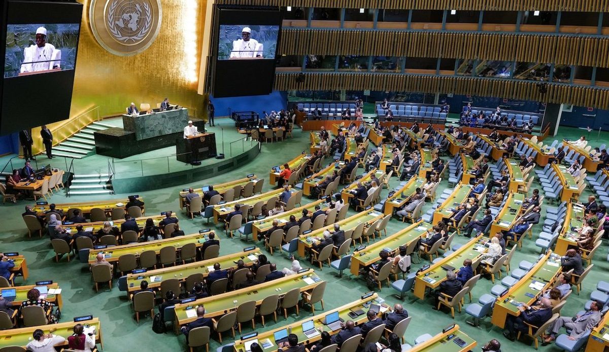 ​Philemon Yang, president of the 79th session of the UN General Assembly, speaks at the opening of the UN General Assembly's 79th session at the UN headquarters on Sept. 10, 2024. 