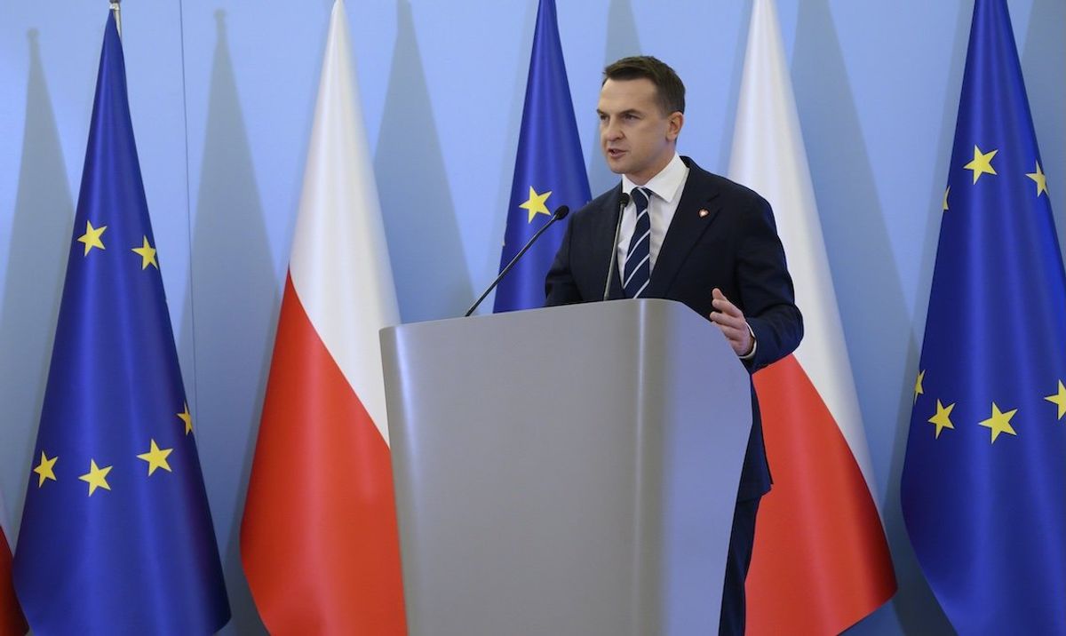 ​Polish Minister for European Affairs Adam Szlapka speaks during the presentation of the program for the 2025 Poland's Presidency of the Council of the European Union in Warsaw, Poland, on Dec. 10, 2024. 