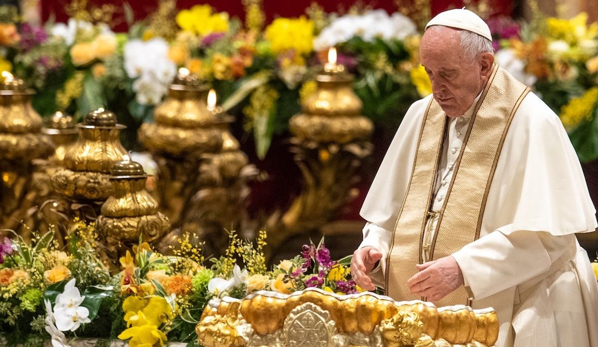 ​Pope Francis is seen here during Holy Week in April 2022.