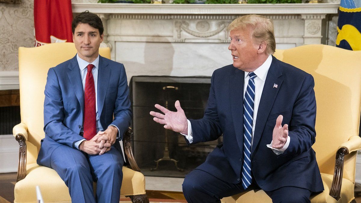 President Donald J. Trump (R) meets with Canadian Prime Minister Justin Trudeau (L) in the Oval Office of the White House in Washington, DC, USA, 20 June 2019.