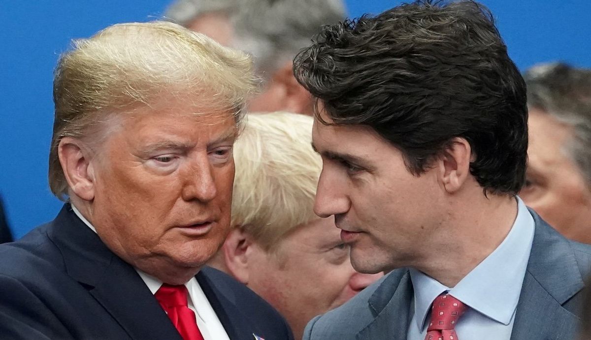 President Donald Trump talks with Canada's Prime Minister Justin Trudeau during a North Atlantic Treaty Organization Plenary Session at the NATO summit back in 2019.