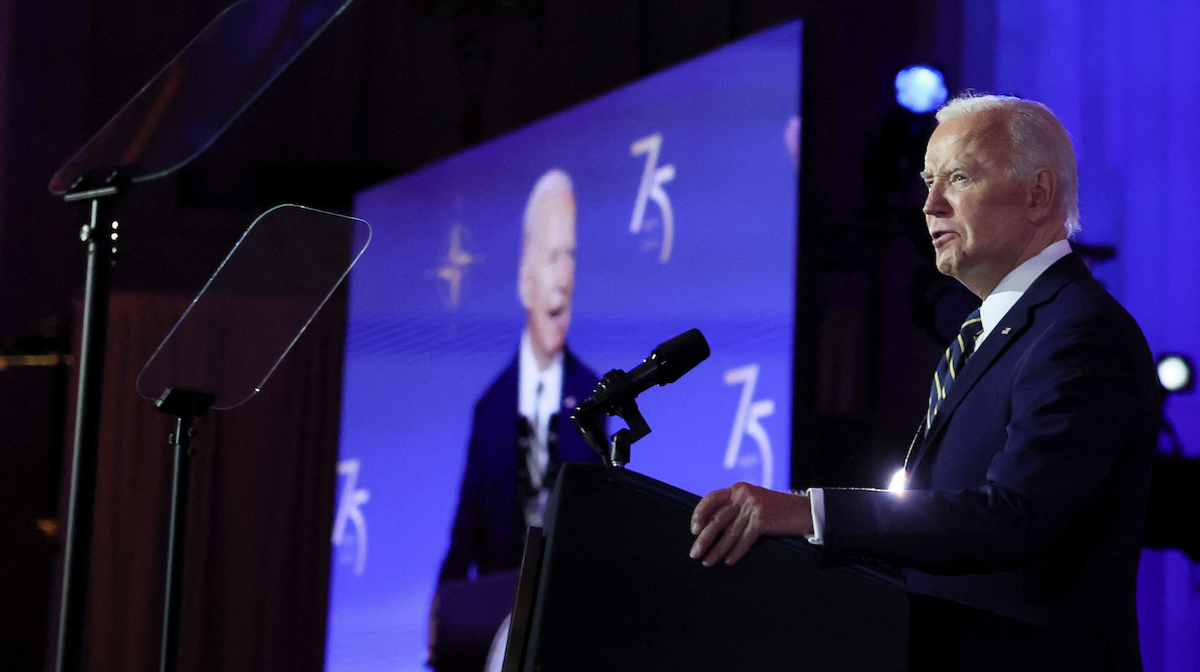 ​President Joe Biden delivers remarks at a NATO event to commemorate the 75th anniversary of the alliance, in Washington, on July 9, 2024. 