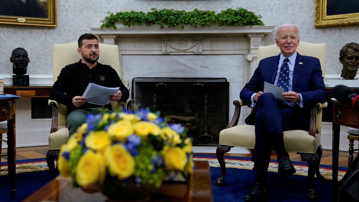 President Joe Biden meets with Ukraine's President Volodymyr Zelenskiy at the White House in Washington, U.S., Sept. 26, 2024. 