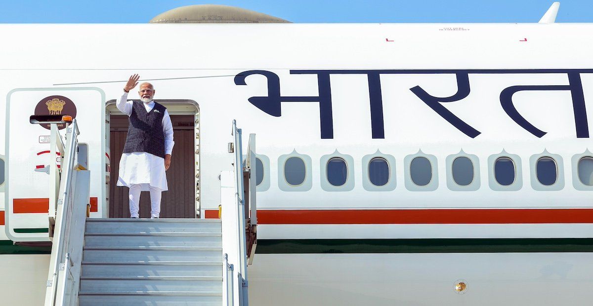 Prime Minister Narendra Modi emplanes for two-nation state visit to Poland and Ukraine, in New Delhi on Wednesday.