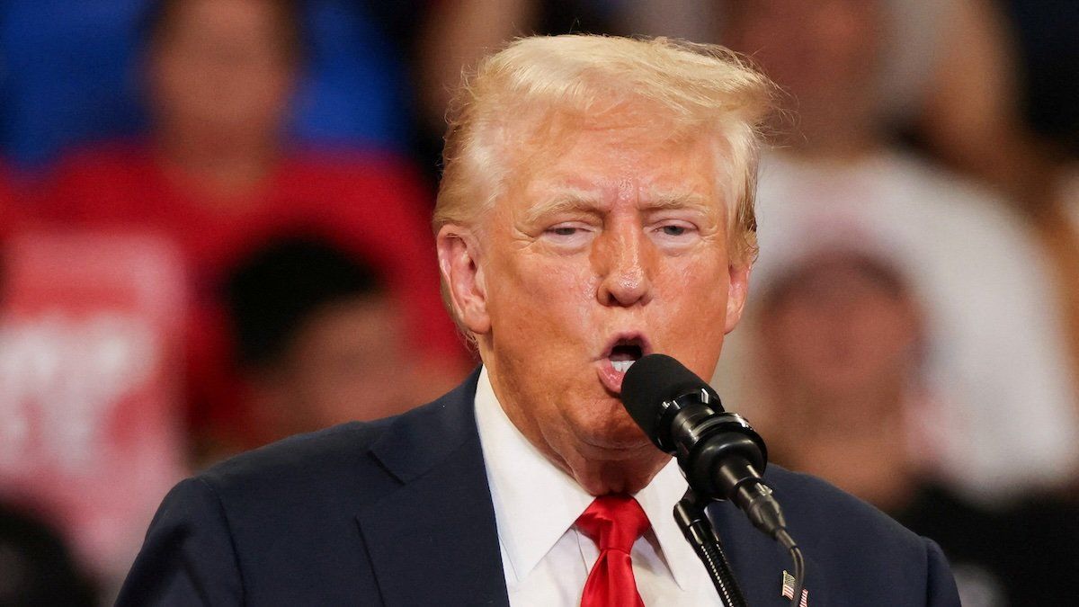 Republican presidential nominee and former U.S. President Donald Trump speaks during a campaign rally held with Republican vice presidential nominee Senator JD Vance, in Atlanta, Georgia, U.S., August 3, 2024. 