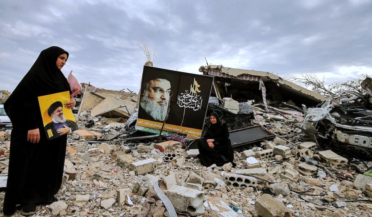 ​Residents of south Lebanon, who were displaced during the war, tried to return to their villages still occupied by Israel despite the expiration of the 60-day ceasefire implementation period. These Lebanese Muslim Shiite women inspect their destroyed house in the southern Lebanese border village of Ayta ash-Shaab after returning to their devastated hamlet. 