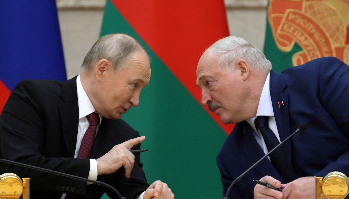 Russia's President Vladimir Putin and Belarus' President Alexander Lukashenko take part in a signing ceremony following a meeting of the Supreme State Council of the Union State of Russia and Belarus in Minsk, Belarus, on Dec. 6, 2024. 