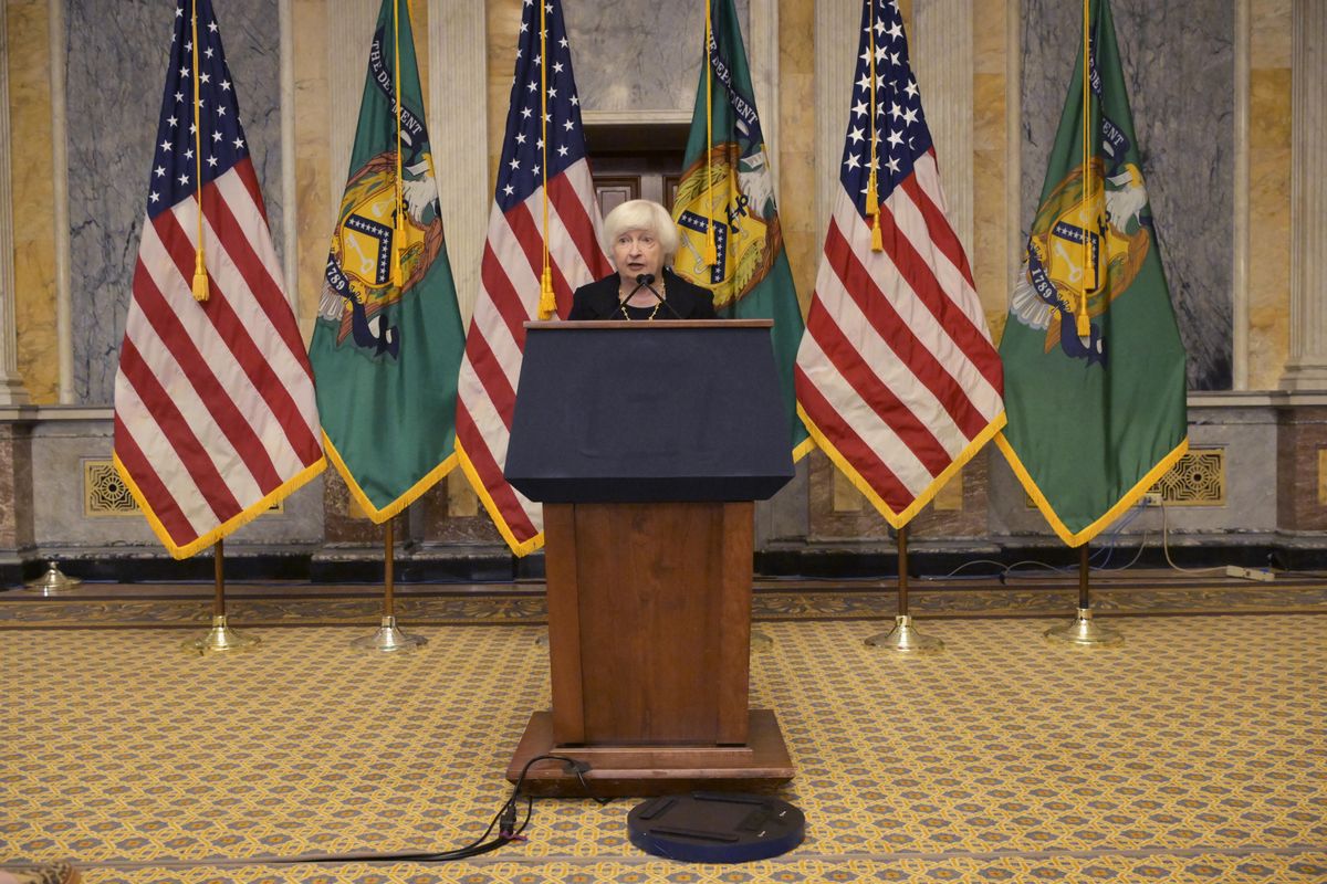 ​Secretary of Treasury Janet Yellen speaks about her key priorities for the 2024 Annual Meetings of the IMF and World Bank during a press conference in Washington DC, USA, on October 22, 2024, at the Department of Treasury Headquarters.