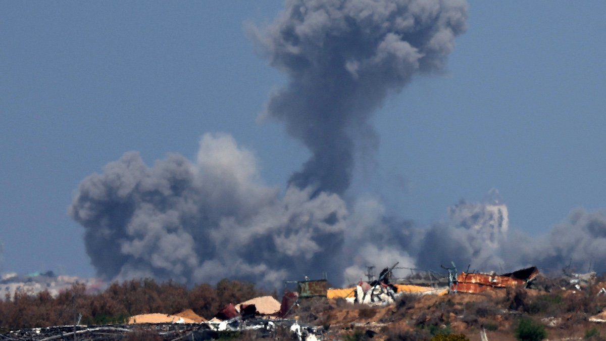 ​Smoke rises from an explosion in Gaza, amid the Israel-Hamas conflict, near the Israel-Gaza border, as seen from Israel, September 9, 2024. 