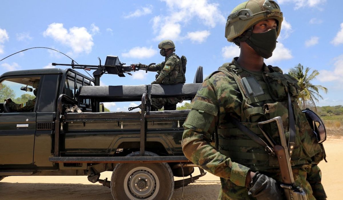 Soldiers from the Rwandan security forces are seen near the Afungi natural gas site in Mozambique on Sept. 22, 2021. 