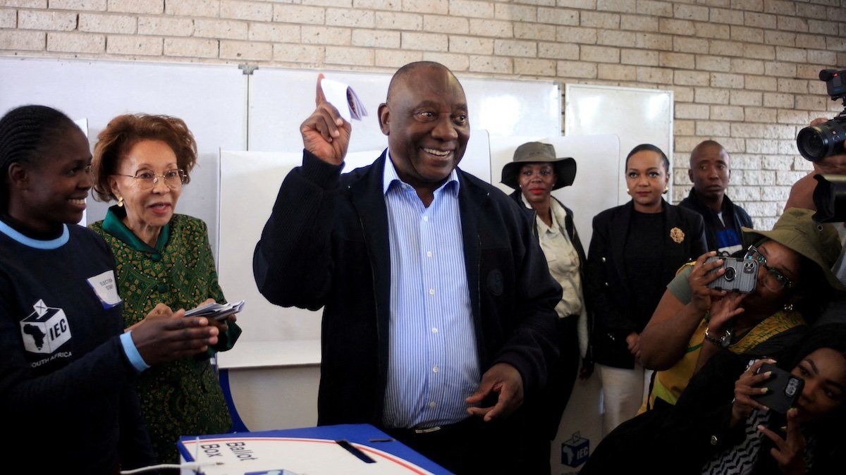 South African president Cyril Ramaphosa casts his vote during the South African elections in Soweto, South Africa May 29, 2024 