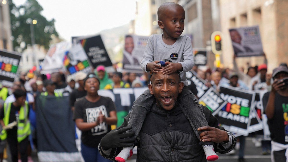 Supporters of political party Rise Mzansi attend a protest march calling for the delivery of basic services in the Western Cape ahead of the general election in Cape Town, South Africa May 22, 2024. 