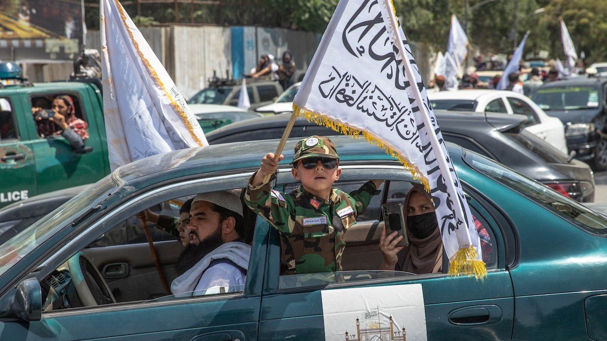 ​Talibans and their supporters gather in front of the American embassy in Kabul, Afghanistan, August 14, 2024, to celebrate the 3rd anniversary of the take over. They decided to celebrate according to the Afghan calendar. 