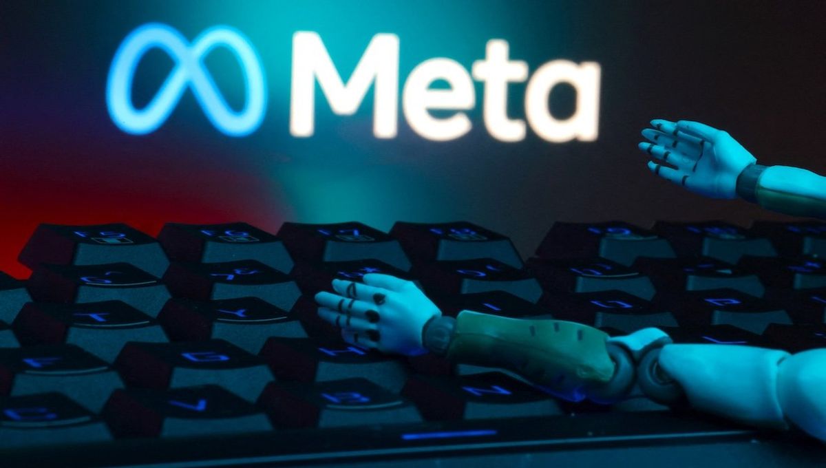 The Meta logo, a keyboard, and robot hands are seen in this illustration taken on Jan. 27, 2025. ​