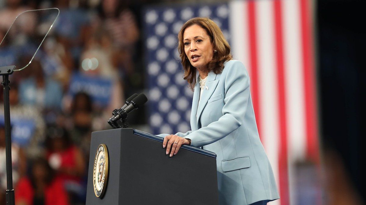 Tuesday, July 30, 2024; Atlanta, Ga; Vice President Kamala Harris speaks during a presidential campaign rally on Tuesday, July 30, 2024 