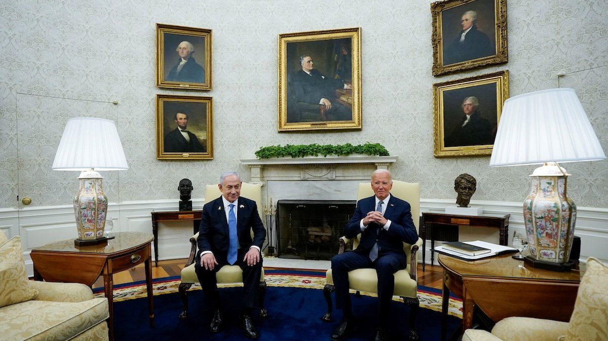 U.S. President Joe Biden meets with Israeli Prime Minister Benjamin Netanyahu in the Oval Office at the White House in Washington, U.S., July 25, 2024.