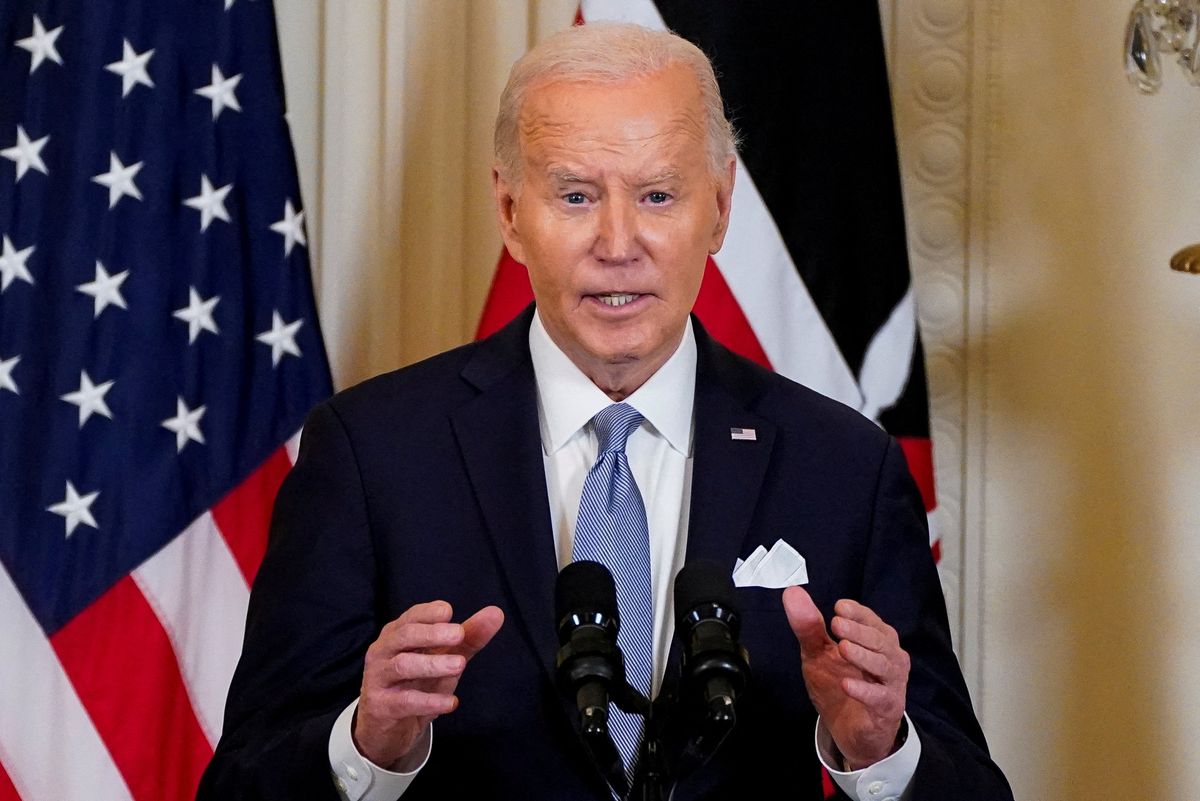 ​U.S. President Joe Biden speaks during a joint press conference with Kenyan President William Ruto at the White House in Washington, U.S., May 23, 2024. 
