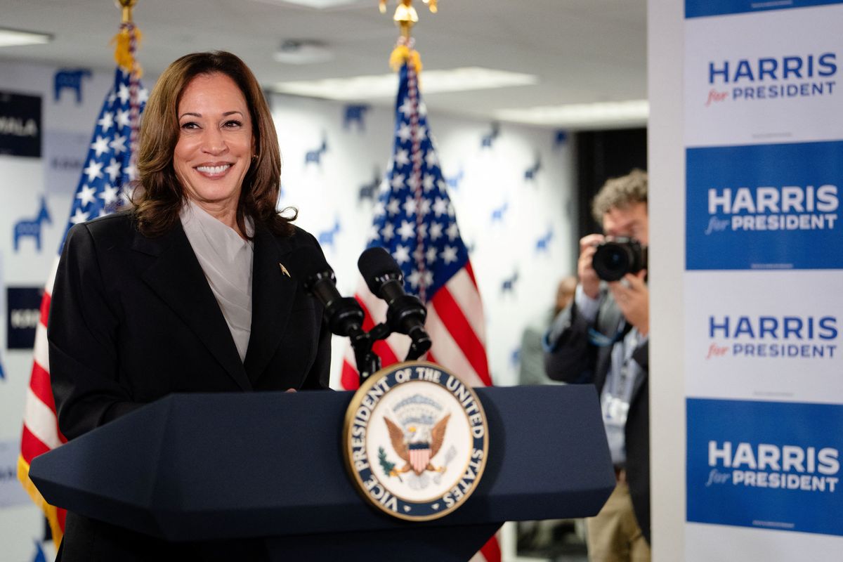 U.S. Vice President Kamala Harris speaks at her Presidential Campaign headquarters in Wilmington, DE, U.S., July 22, 2024.