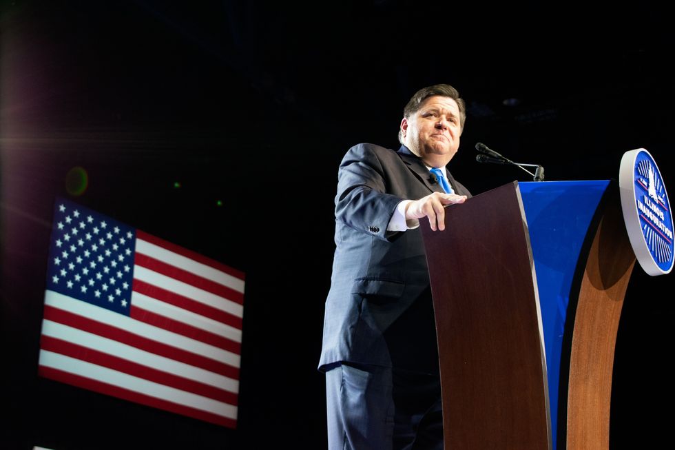 \u200bGov. J.B. Pritzker addresses members of the audience after being sworn into office at the Bank of Springfield Center, Jan. 14, 2019, in Springfield.