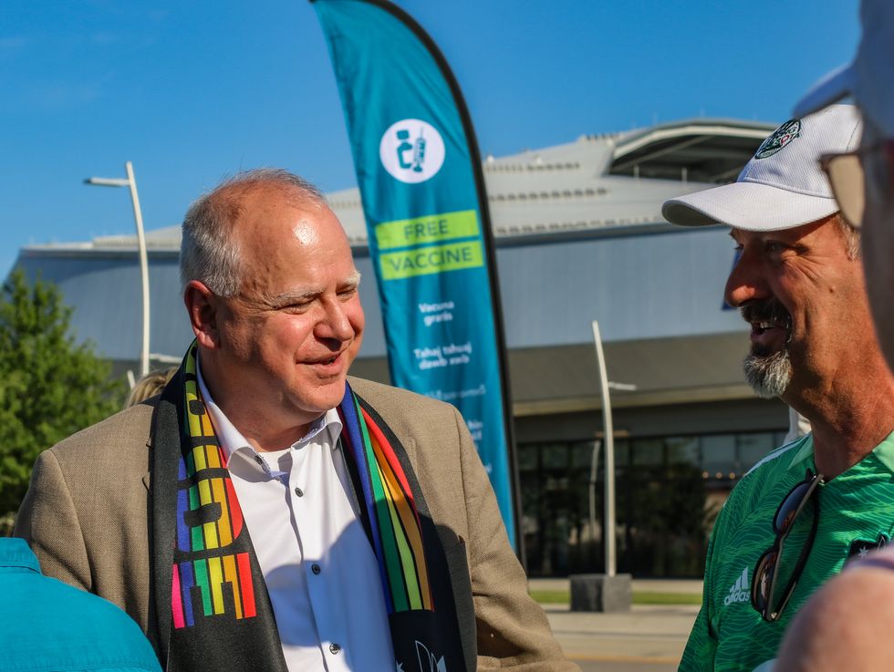 \u200bGov. Tim Walz and St. Paul Mayor Melvin Carter visit the Ramsey County Mobile Vaccine Clinic at Allianz Field in St. Paul, Minn., June 23, 2021.